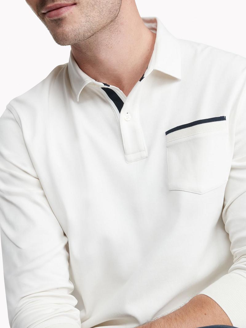 Férfi Tommy Hilfiger Regular fit long-sleeve pocket Polos Fehér | HU 1083CTV